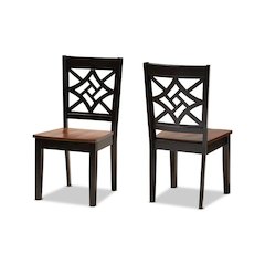 Two-Tone Dark Brown and Walnut Brown Finished Wood 2-Piece Dining Chair Set
