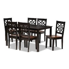 Two-Tone Dark Brown and Walnut Brown Finished Wood 7-Piece Dining Set