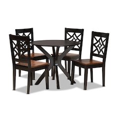 Two-Tone Dark Brown and Walnut Brown Finished Wood 5-Piece Dining Set