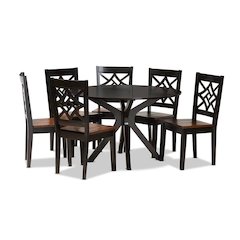 Two-Tone Dark Brown and Walnut Brown Finished Wood 7-Piece Dining Set