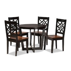 Two-Tone Dark Brown and Walnut Brown Finished Wood 5-Piece Dining Set