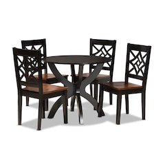 Two-Tone Dark Brown and Walnut Brown Finished Wood 5-Piece Dining Set