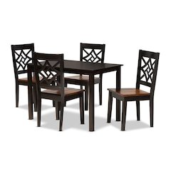 Two-Tone Dark Brown and Walnut Brown Finished Wood 5-Piece Dining Set