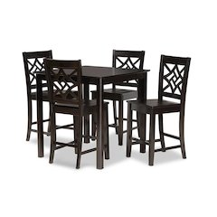 Transitional Dark Brown Finished Wood 5-Piece Pub Set