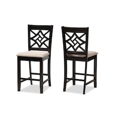 Sand Fabric Upholstered and Dark Brown Finished Wood 2-Piece Counter Stool Set