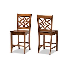 Transitional Walnut Brown Finished Wood 2-Piece Counter Stool Set