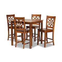 Nicolette Modern and Contemporary Walnut Brown Finished Wood 5-Piece Pub Set