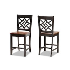 Two-Tone Dark Brown and Walnut Brown Finished Wood 2-Piece Counter Stool Set