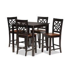 Two-Tone Dark Brown and Walnut Brown Finished Wood 5-Piece Pub Set