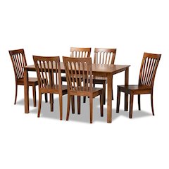 Erion Modern and Contemporary Walnut Brown Finished Wood 7-Piece Dining Set