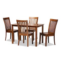 Erion Modern and Contemporary Walnut Brown Finished Wood 5-Piece Dining Set