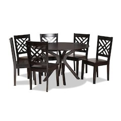 Ela Modern and Contemporary Dark Brown Finished Wood 7-Piece Dining Set