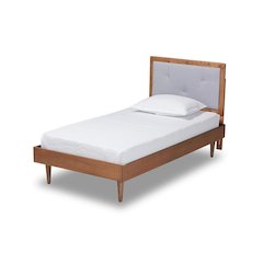 Walnut Brown Finished Wood Twin Size Platform Bed