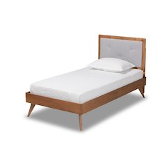 Walnut Brown Finished Wood Twin Size Platform Bed