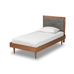 Walnut Brown Finished Wood Twin Size Platform Bed