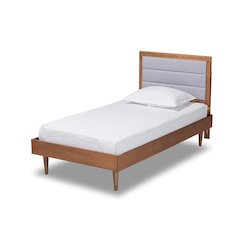 Walnut Brown Finished Wood Twin Size Platform Bed