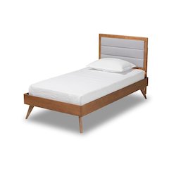 Walnut Brown Finished Wood Twin Size Platform Bed