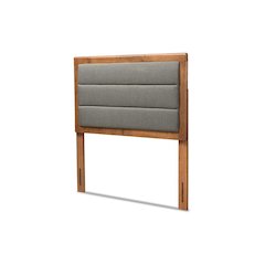 Dark Grey Fabric Upholstered and Walnut Brown Finished Wood Twin Size Headboard