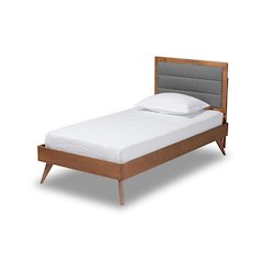 Walnut Brown Finished Wood Twin Size Platform Bed