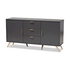 Dark Grey and Gold Finished Wood 2-Door Sideboard Buffet
