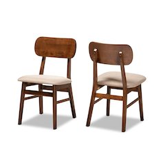 Sand Fabric Upholstered and Walnut Brown Finished Wood 2-Piece Dining Chair Set