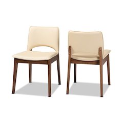 Leather Upholstered and Walnut Brown Finished Wood 2-Piece Dining Chair Set