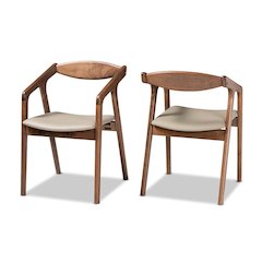 Leather Upholstered and Walnut Brown Finished Wood 2-Piece Dining Chair Set
