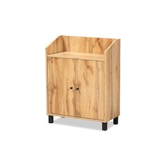 Oak Brown Finished Wood 2-Door Entryway Shoe Storage Cabinet with Top Shelf