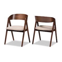 Beige Fabric Upholstered and Walnut Brown Finished Wood 2-Piece Dining Chair Set