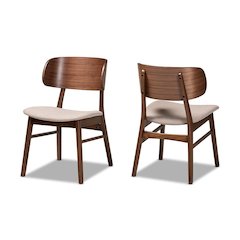 Beige Fabric Upholstered and Walnut Brown Finished Wood 2-Piece Dining Chair Set