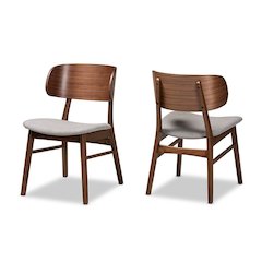 Grey Fabric Upholstered and Walnut Brown Finished Wood 2-Piece Dining Chair Set