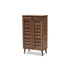 Walnut Brown Finished Wood 2-Door Shoe Storage Cabinet
