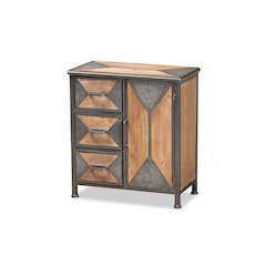 Whitewashed Oak Brown Finished Wood 3-Drawer Accent Storage Cabinet