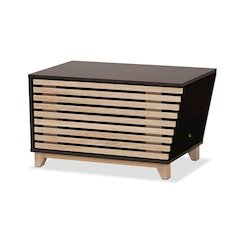 Two-Tone Dark Brown and Oak Finished Wood Cat Litter Box Cover House