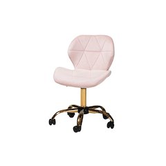 Glam and Luxe Blush Pink Velvet Fabric and Gold Metal Swivel Office Chair