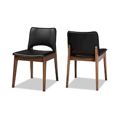 Leather Upholstered and Walnut Brown Finished Wood 2-Piece Dining Chair Set