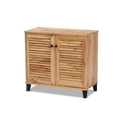 Oak Brown Finished Wood 2-Door Shoe Storage Cabinet