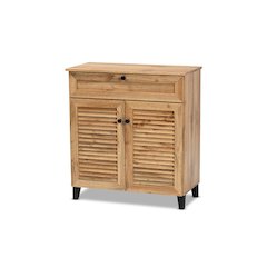 Oak Brown Finished Wood 1-Drawer Shoe Storage Cabinet
