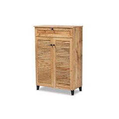 Oak Brown Finished Wood 5-Shelf Shoe Storage Cabinet