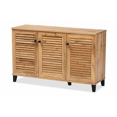 Oak Brown Finished Wood 3-Door Shoe Storage Cabinet