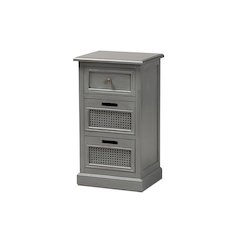 Vintage Grey Finished Wood and Synthetic Rattan 3-Drawer End Table