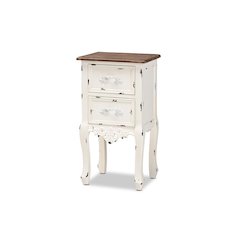 Baxton Studio Levron Classic and Traditional Two-Tone Walnut Brown and Antique White Finished Wood 2-Drawer Nightstand