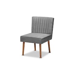 Grey Velvet Upholstered and Walnut Brown Finished Wood Dining Chair