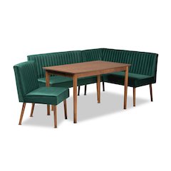 Walnut Brown Finished Wood 4-Piece Dining Nook Set