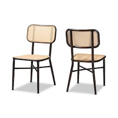 Dark Brown Finished Metal and Synthetic Rattan 2-Piece Outdoor Dining Chair Set