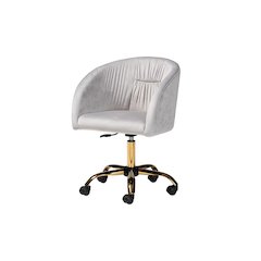Glam and Luxe Grey Velvet Fabric and Gold Metal Swivel Office Chair