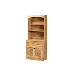 Oak Brown Finished Wood Buffet and Hutch Kitchen Cabinet