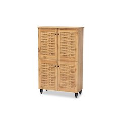 Oak Brown Finished Wood 4-Door Shoe Storage Cabinet