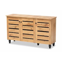 Oak Brown Finished Wood 3-Door Shoe Storage Cabinet