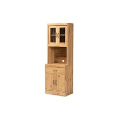 Oak Brown Finished Wood Kitchen Cabinet and Hutch